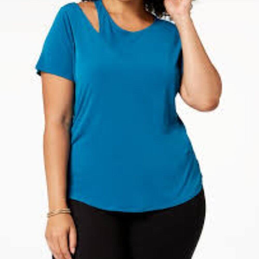 INC INTERNATIONAL CONCEPTS CUTOUT WOMEN PLUS BLUE BLOUSE SIZE XXL NEW